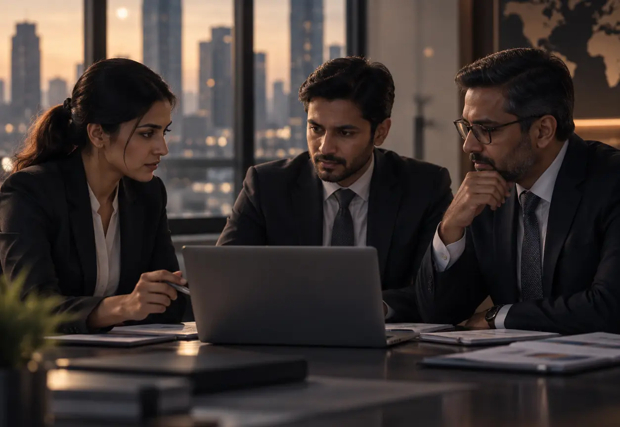 An enterprise team reviewing due-diligence findings