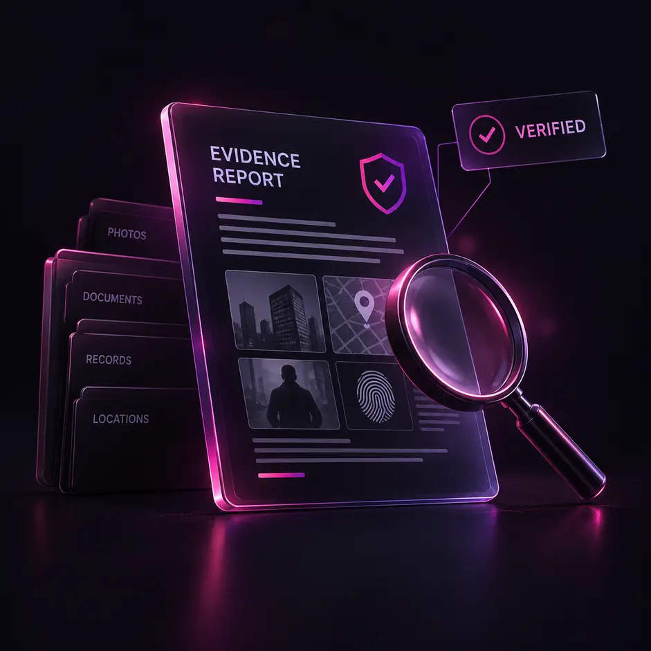 Evidence-based intelligence report with scored findings